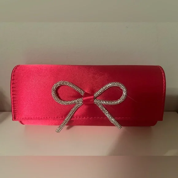 Elegant Hot Pink Clutch with Rhinestone Bow - Picture 1 of 9